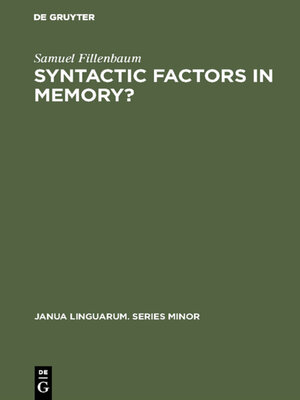 cover image of Syntactic factors in memory?